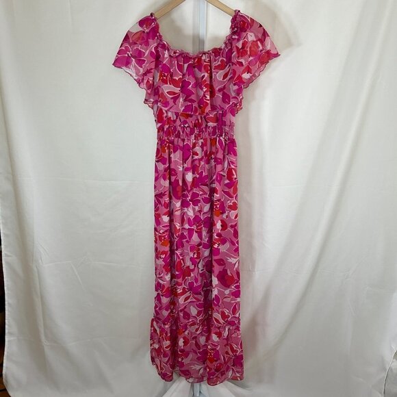 Kate and Lily Size 10 Flowy Pink Floral Tropical Maxi Dress Romantic Boho - Picture 3 of 13